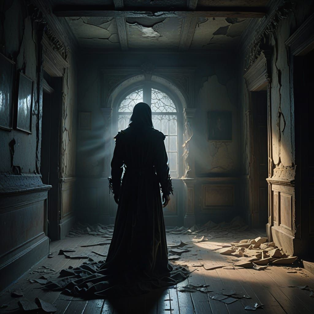 Surreal Ghostly Figure Emerges from Fog in Abandoned Villa i...
