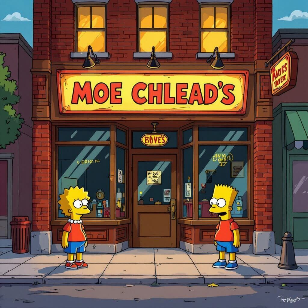 Moe's Tavern with Custom Sign and Simpsons Characters