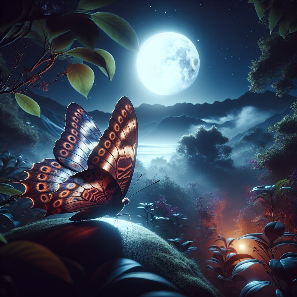 Butterfly in Moonlit Fantasy Concept Art