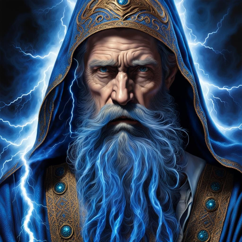 Electrifying Blue Sorcerer Portrait
