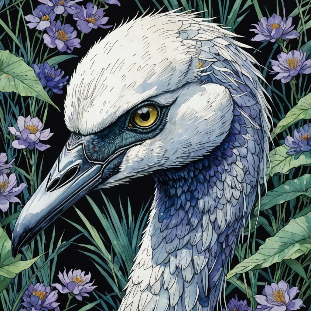 Crane Portrait in Watercolor Style