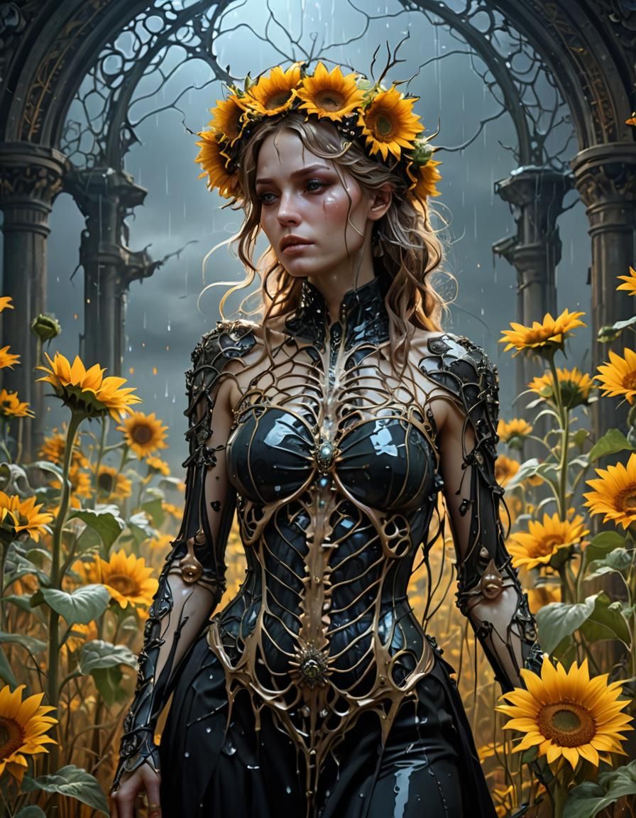 Apocalyptic Sunflower Landscape in Anime Style