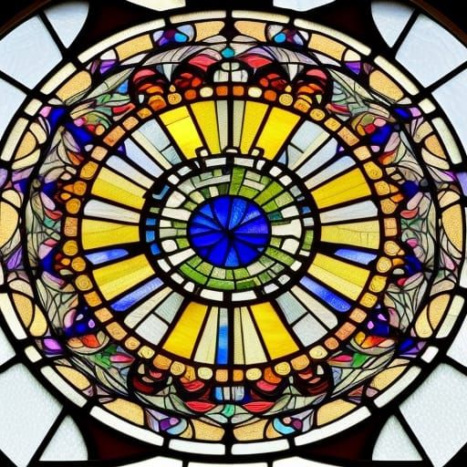 Art Nouveau Stained Glass Window in Vivid Color