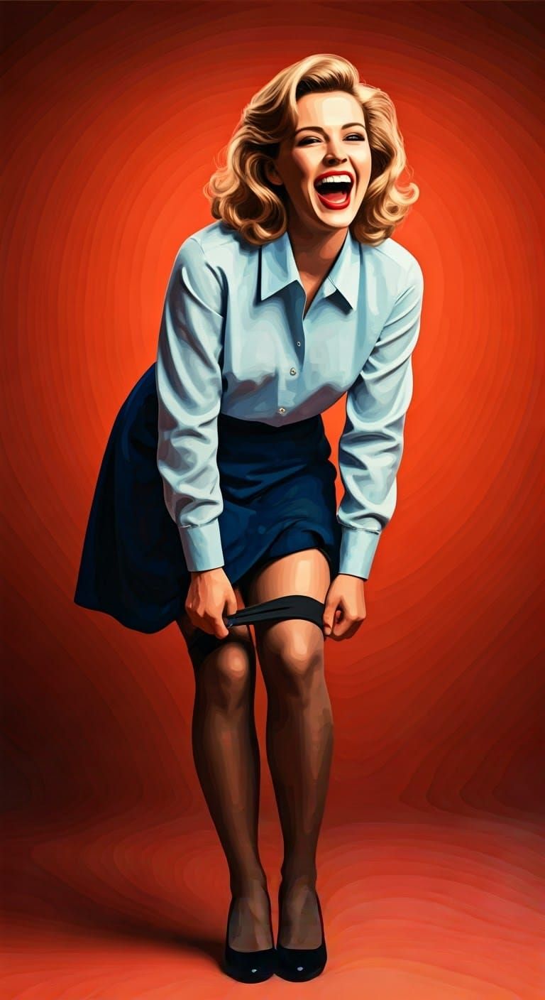 Woman in Stockings: 80s Advertisement Style