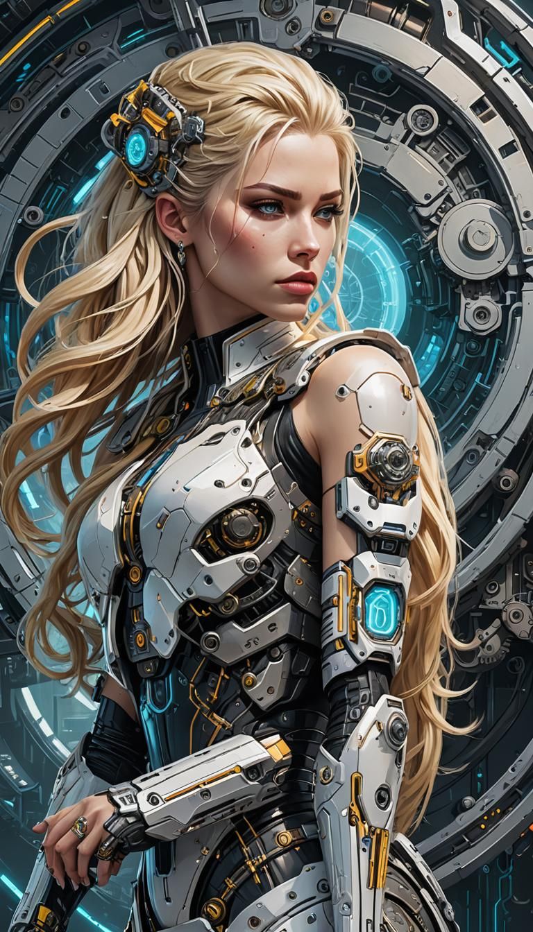 Cyberpunk Woman with Clockwork Arm