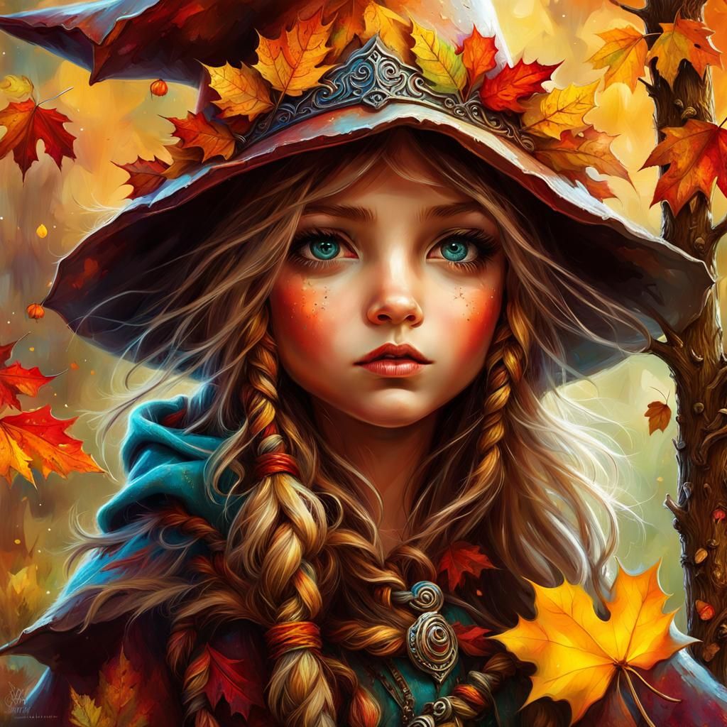 Enchanting Autumn Gnome Witch Portrait