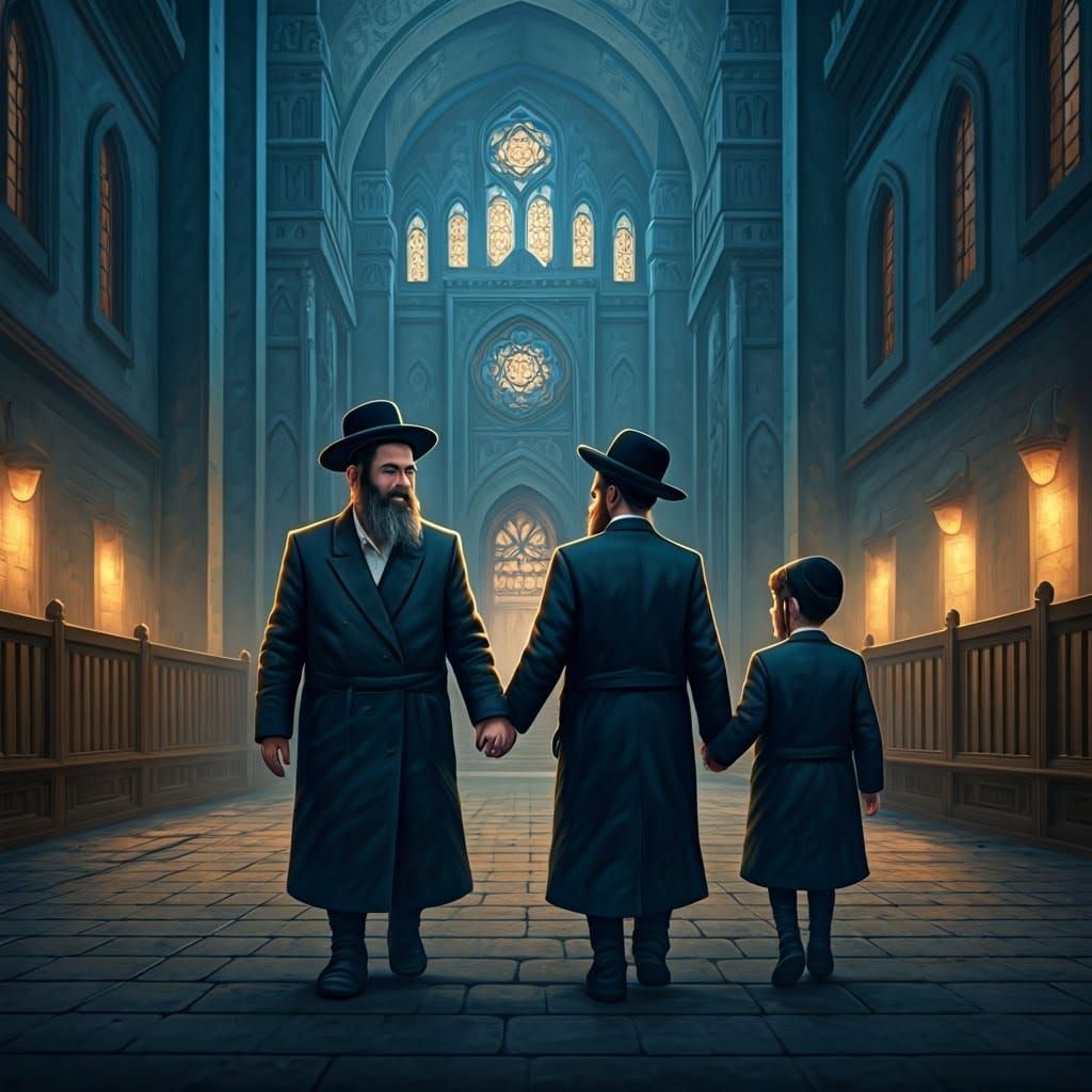 Jewish Men Walking to Synagogue, Traditional Hats, Vibrant M...