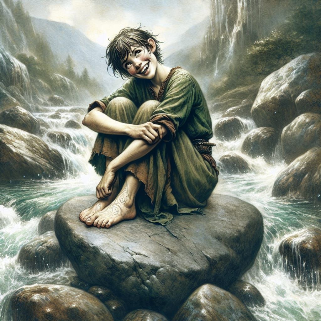 Gefjun: Norse Goddess in an Ink-Drip Masterpiece