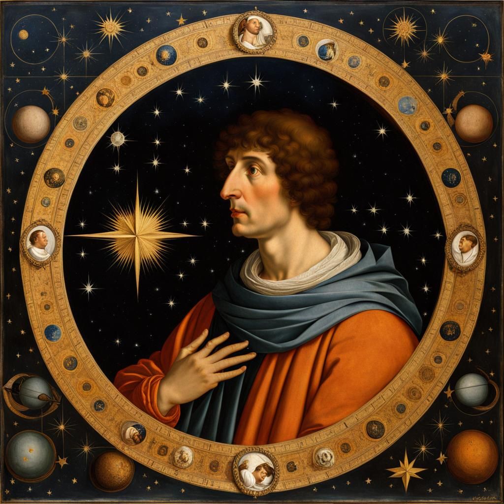 Copernicus looking at the stars, Venetian and Northern Renaissance era
