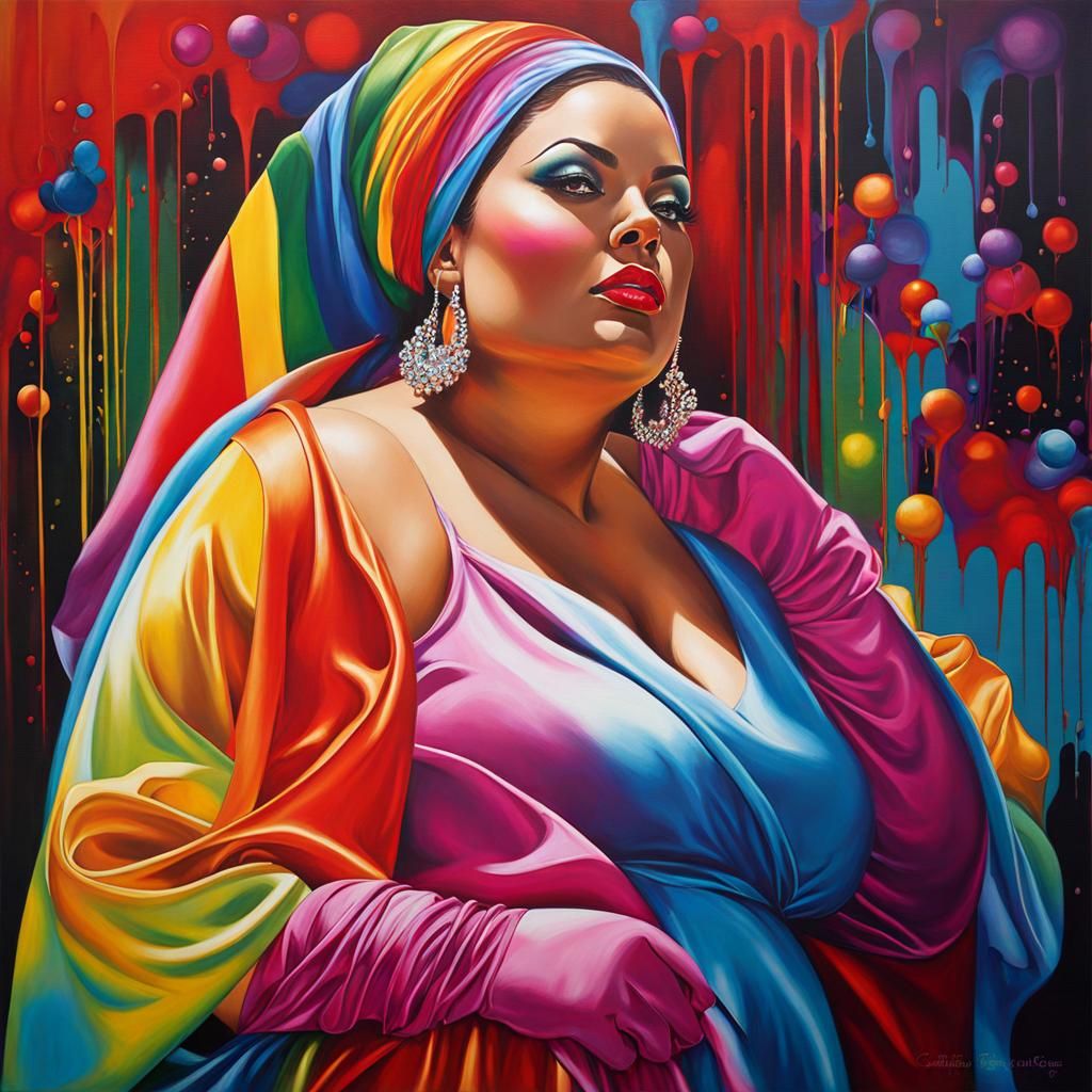 Rainbow Satin Figure in Vivid Graffiti Art