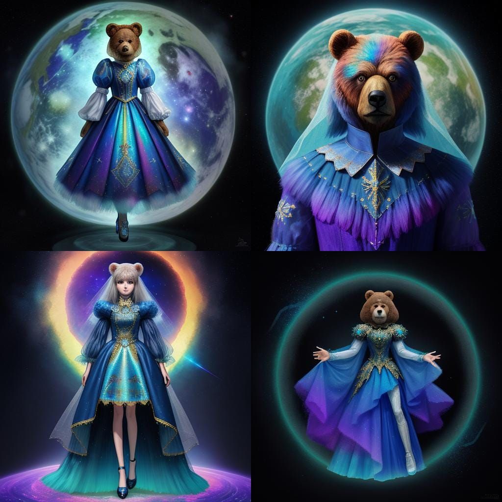 Dancing Gremlin with Teddy Bear in Cosmic Style