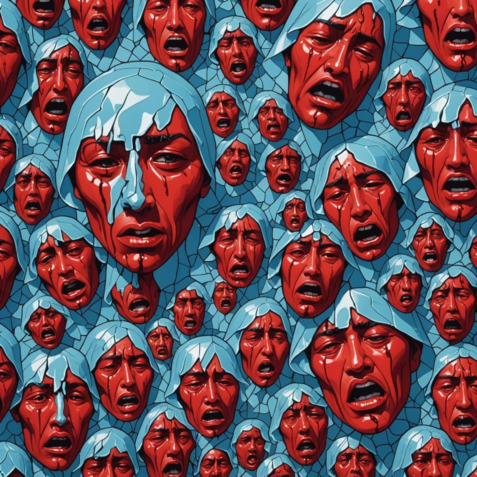 Tessellated Faces Conveying Intense Sadness and Despair