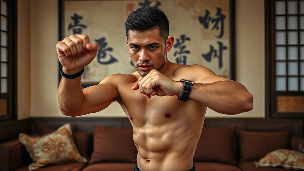 Martial Artist Mid-Punch in Digital Photography Style