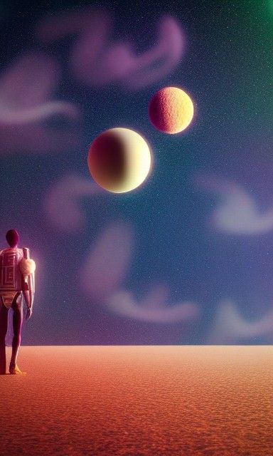 First Footsteps on Alien Planet in Surreal Style