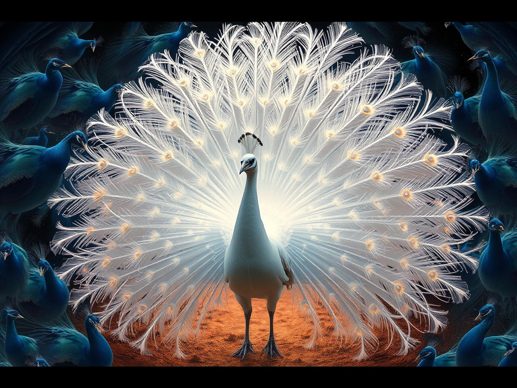 Majestic White Peacock Display in Fantasy Concept Art