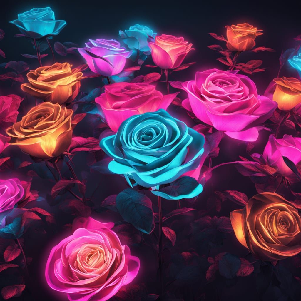 Neon Light Roses in Cyberpunk Space