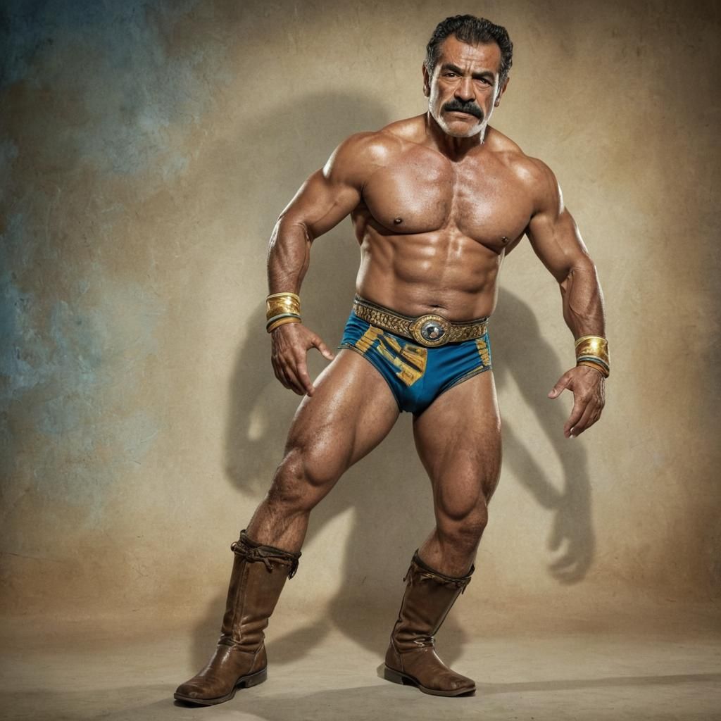 Muscular Mexican Wrestler Concept Art in Heroic Pose