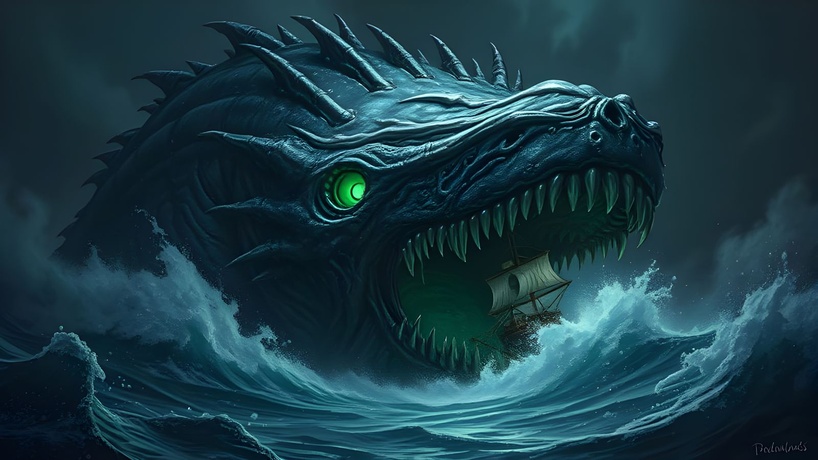 Undead Leviathan Rises from the Sea: Digital Illustration