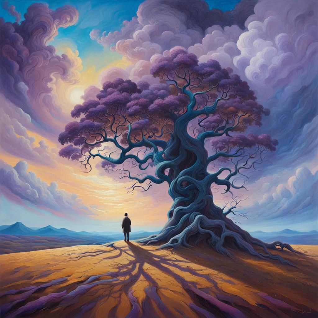 Surreal Landscape with Figure in Dreamlike Oil Painting