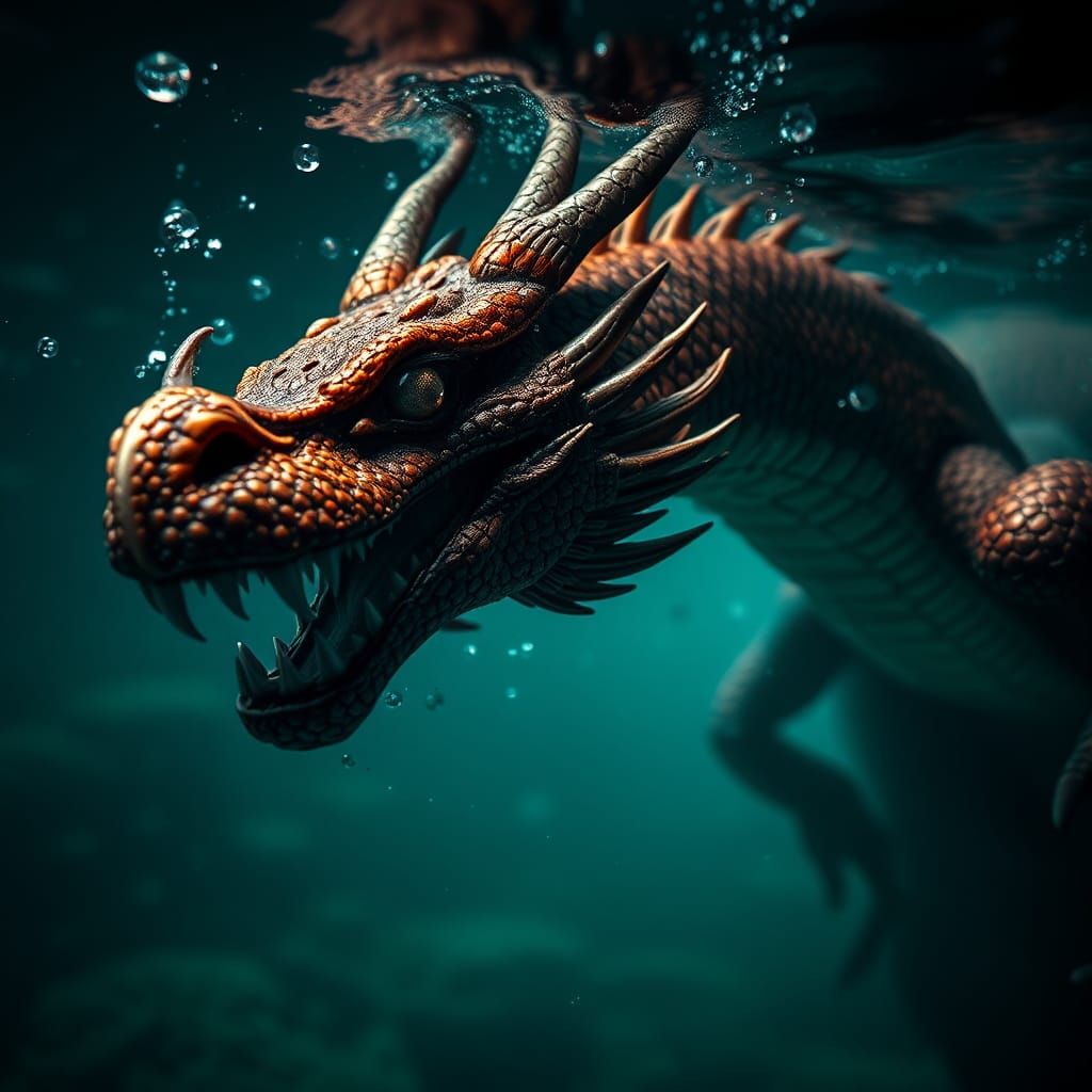 Underwater Dragon in Hyperrealistic Detail
