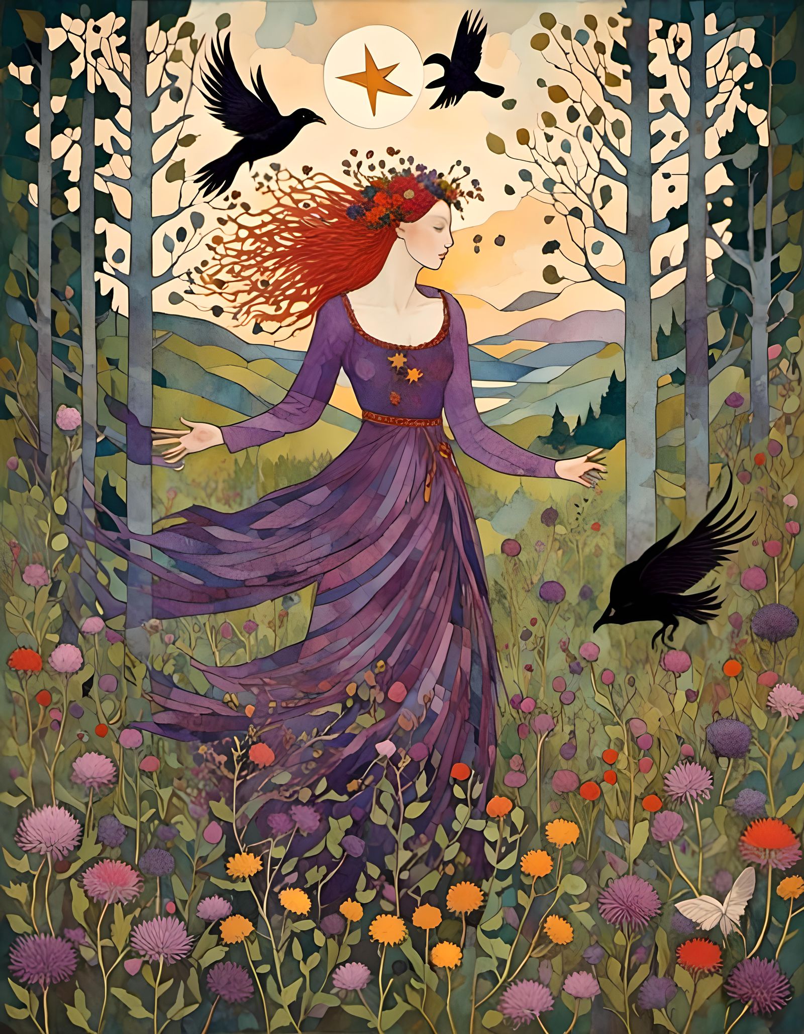 Pagan Maiden in Forest of Oak and Birch