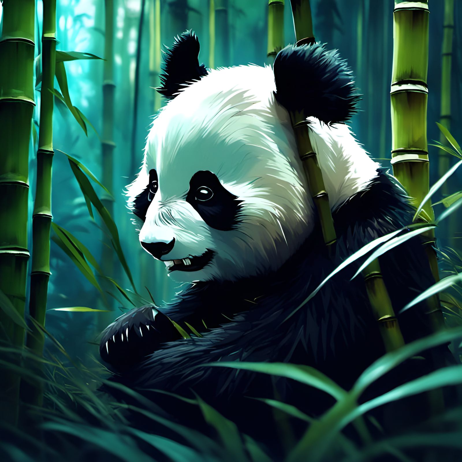 Chibi Panda in Bamboo Forest, 3D Render