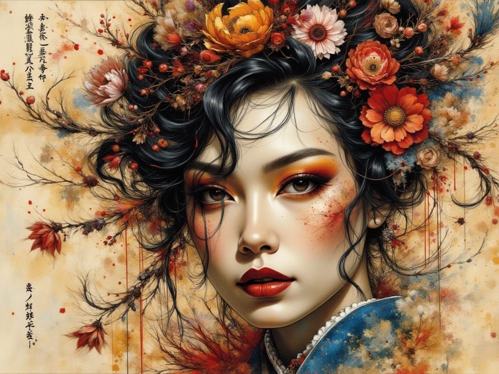 Beautiful Geisha with disheveled hair