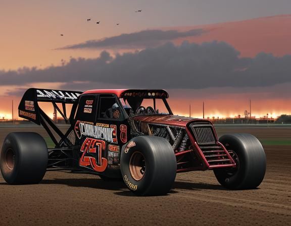 Sprint Car on Dirt Track in Anime Style