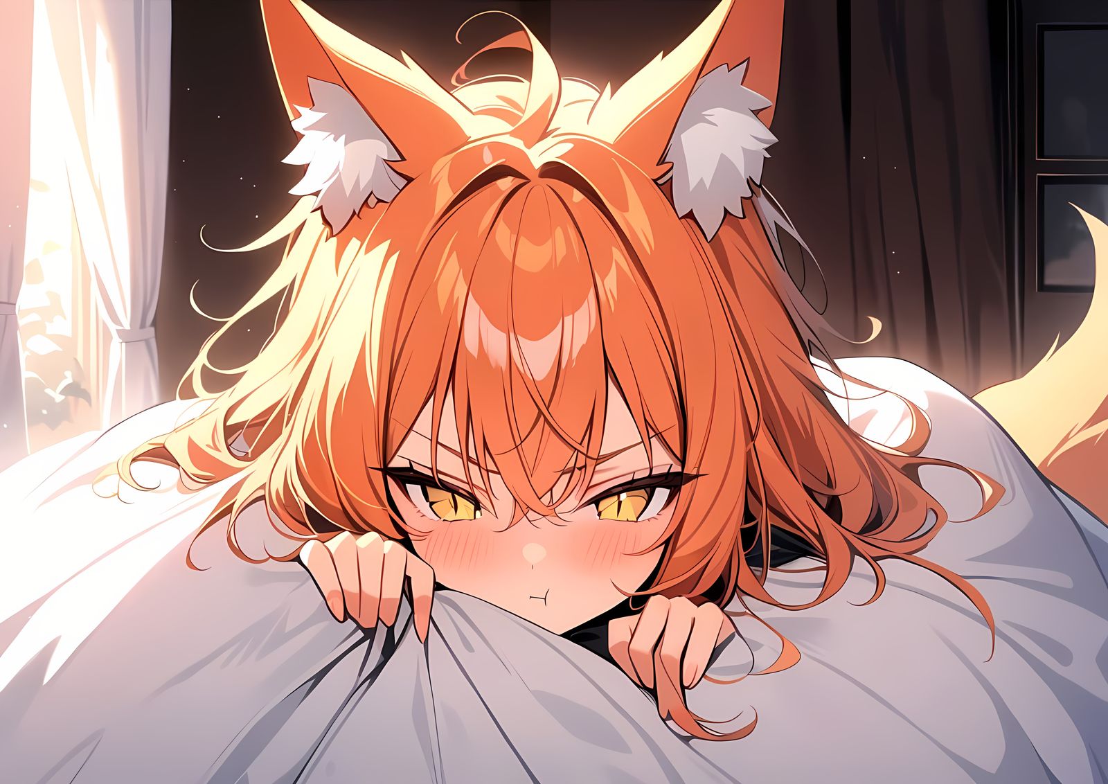 Kemonomimi Fox Girl Lying in Bed