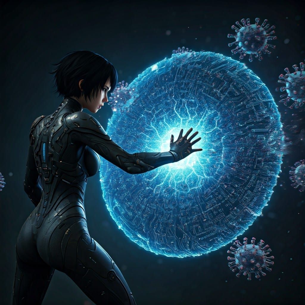 Anime Sci-Fi Warrior Defends Against Glitch-Art Viruses in F...