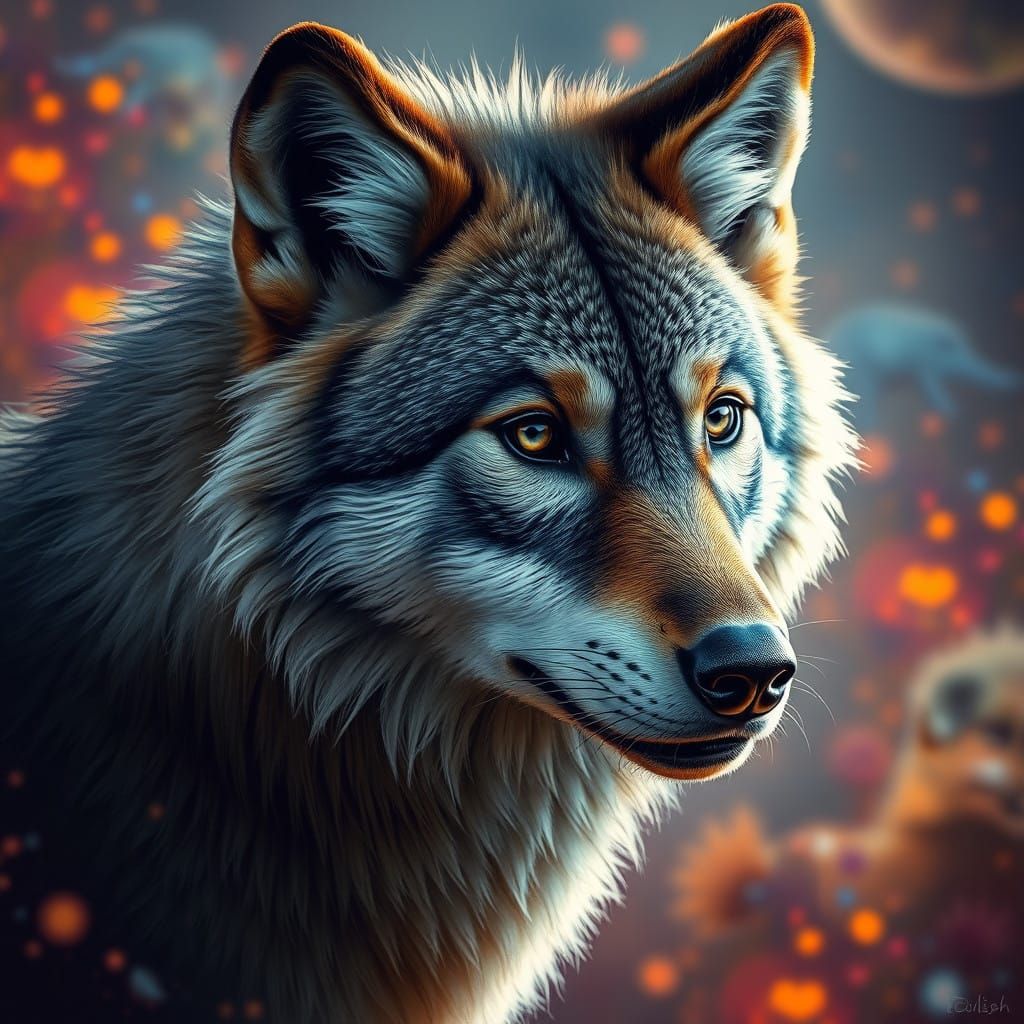 Majestic Wolf in Vibrant Fantasy Realm