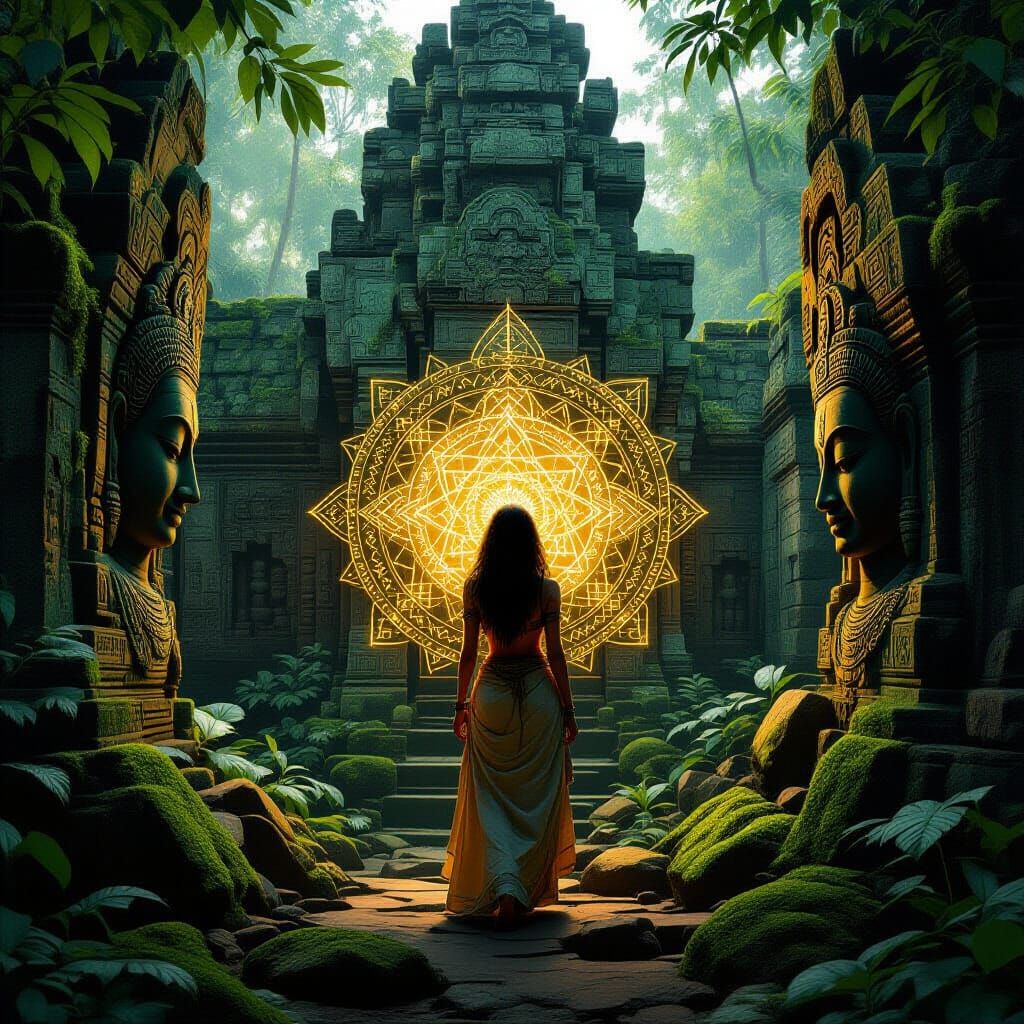 Jungle Temple Woman with Sacred Geometry in Photorealistic S...