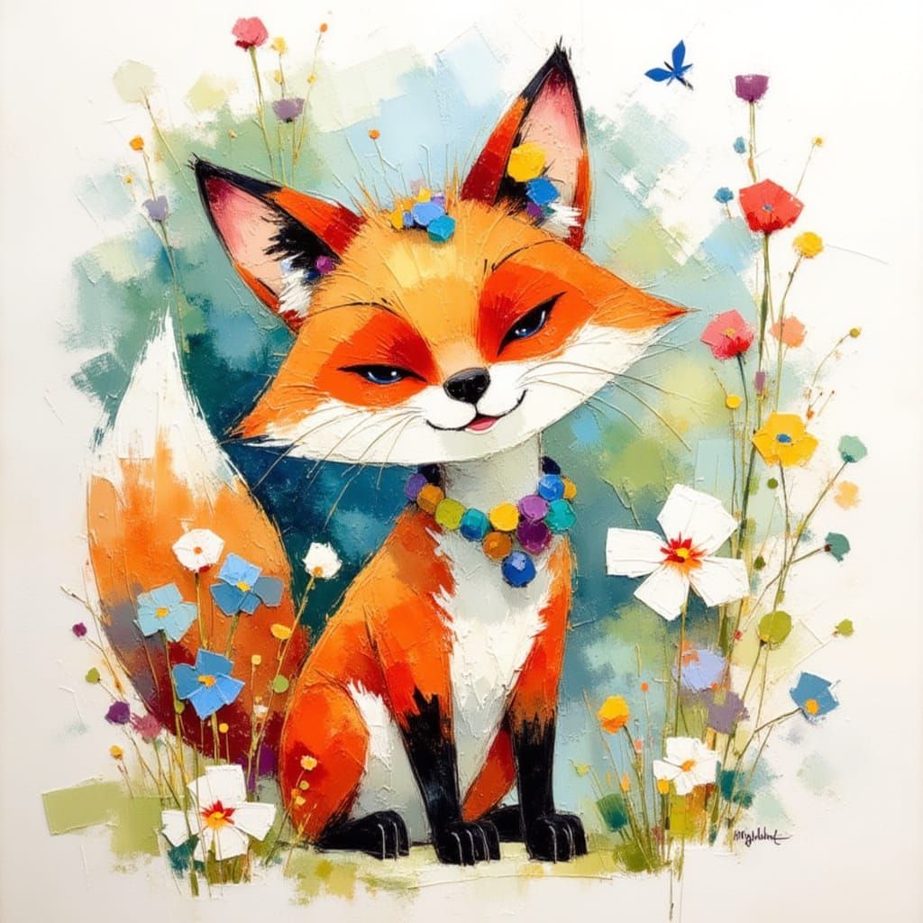 Playful Fox in Earth Tones, Impressionistic Style