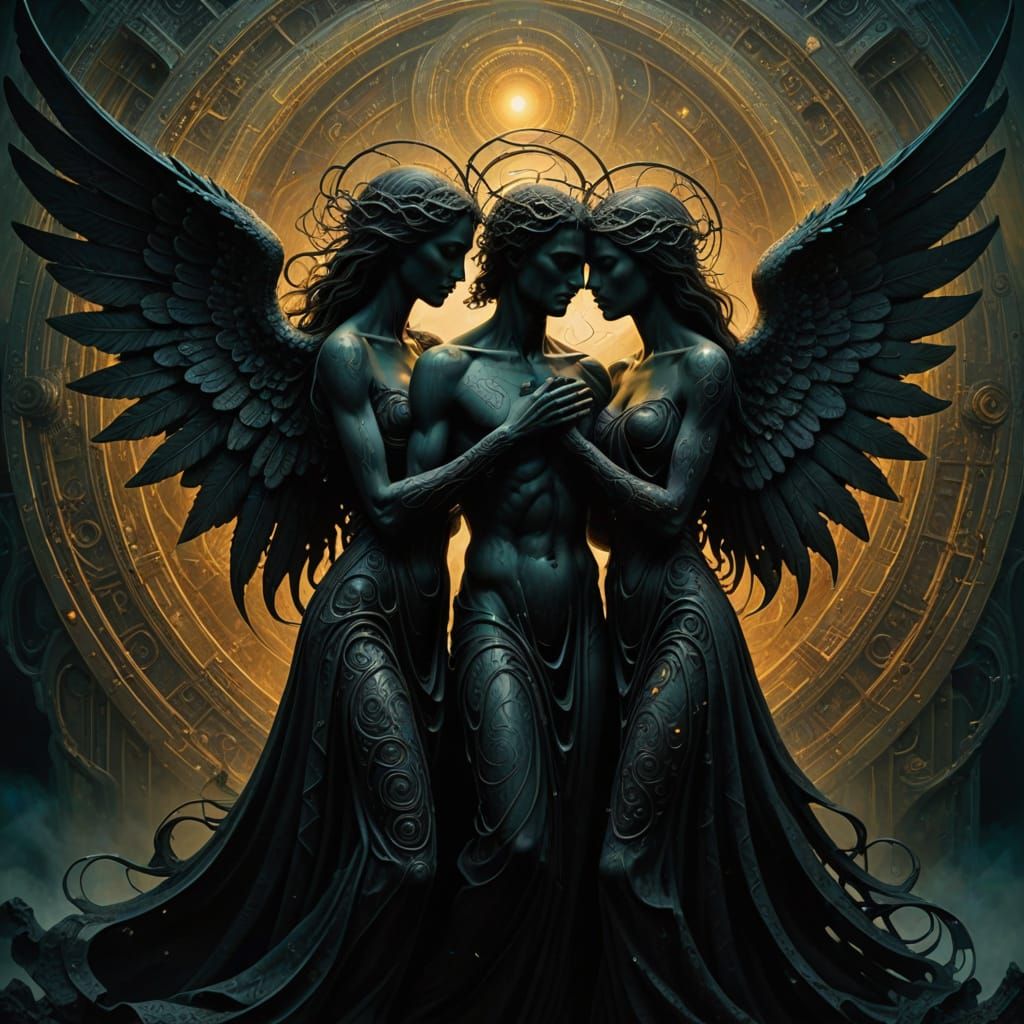 Celestial Waltz in Dark Surrealism