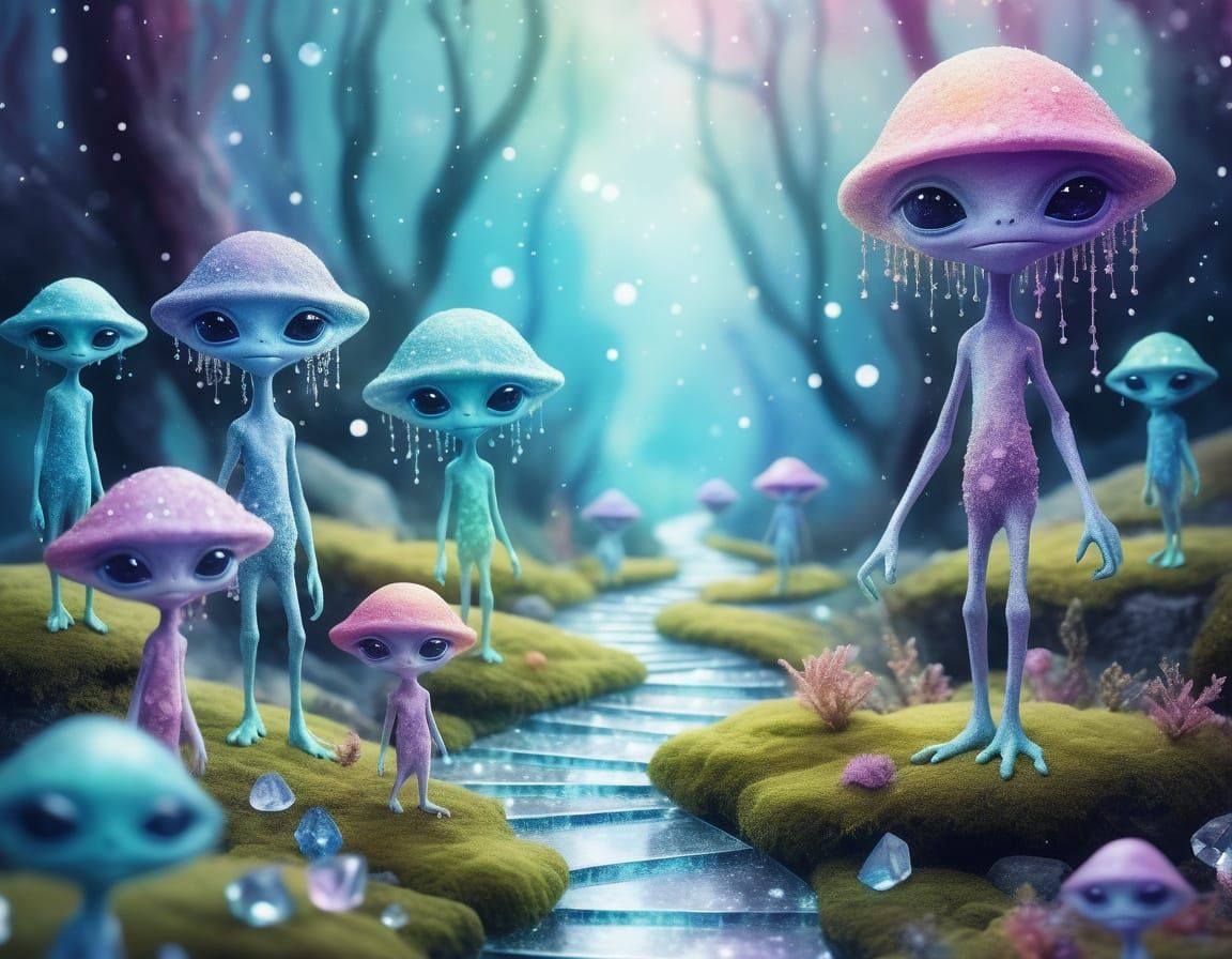Whimsical Crystal Pathway in Dreamy Watercolor Style