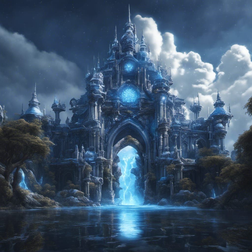 Blue and White Art with Lighting Logo