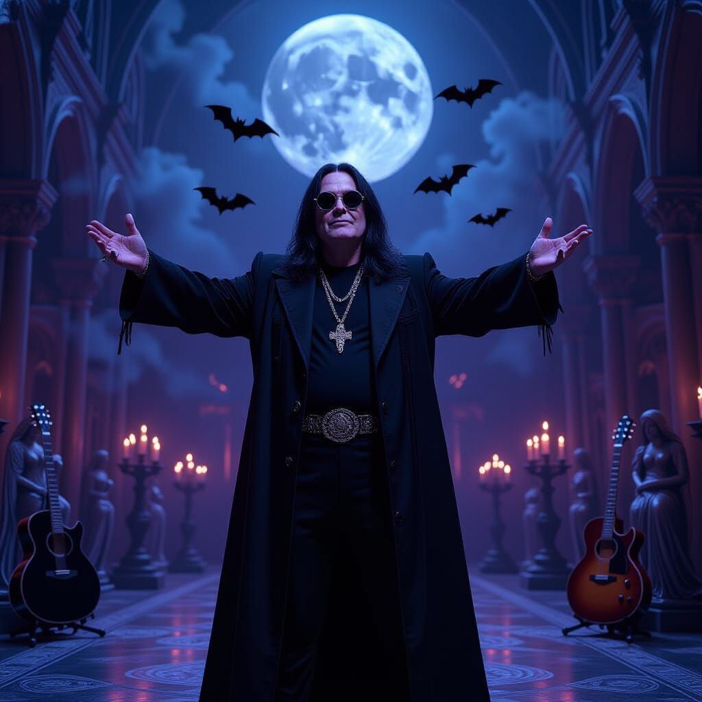 Ozzy Osbourne in Gothic Cathedral, Surreal Art