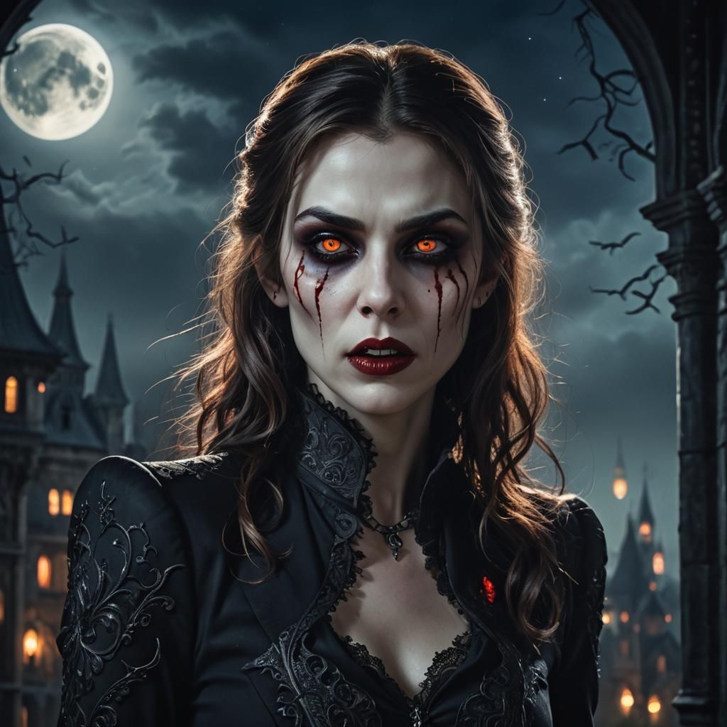 Vampire Portrait: Gothic Matte Painting in Moonlight