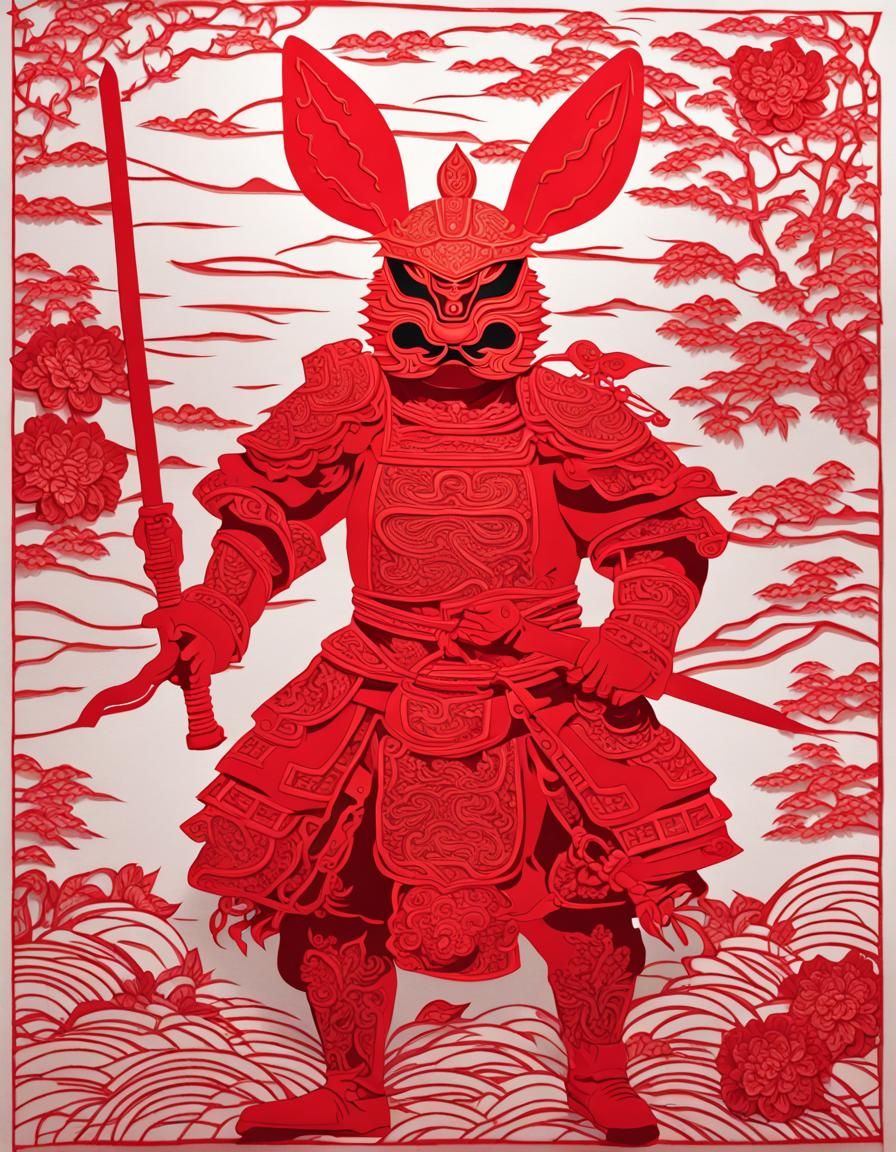 paper cut out rabbit warrior