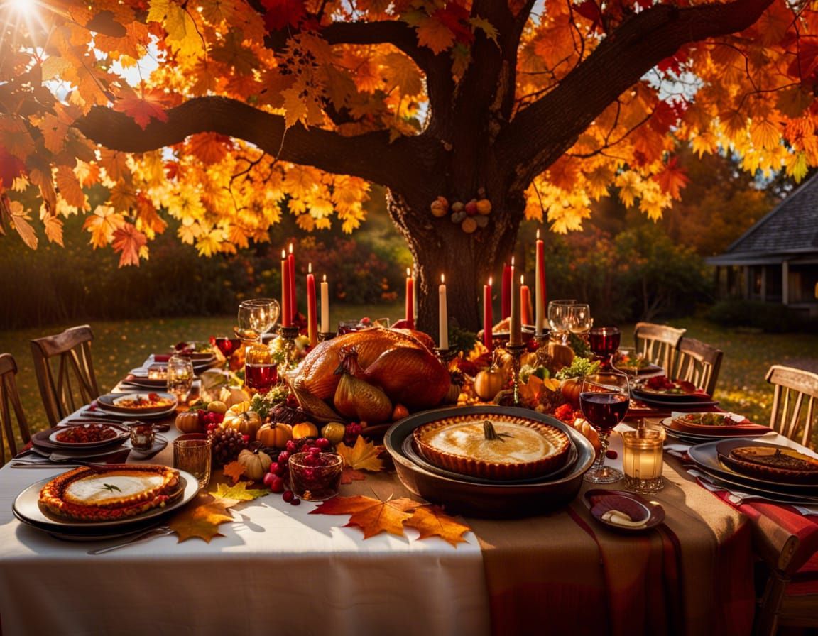 Whimsical Thanksgiving Celebration Under Autumn Tree