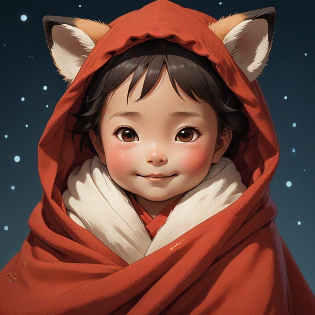 Studio Ghibli. An adorable half-Chinese infant girl with big...