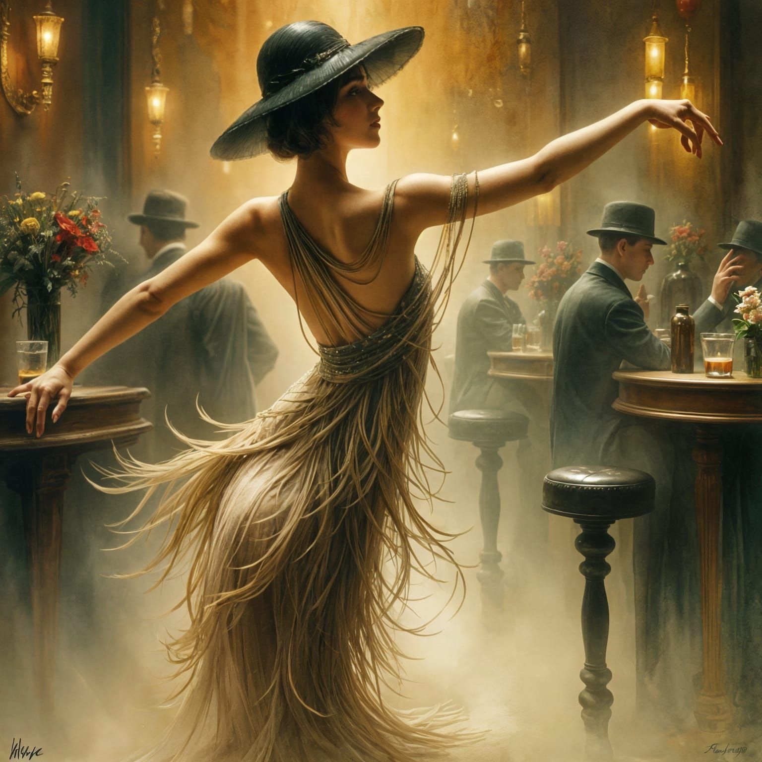 Flapper in 1920s Style Watercolor