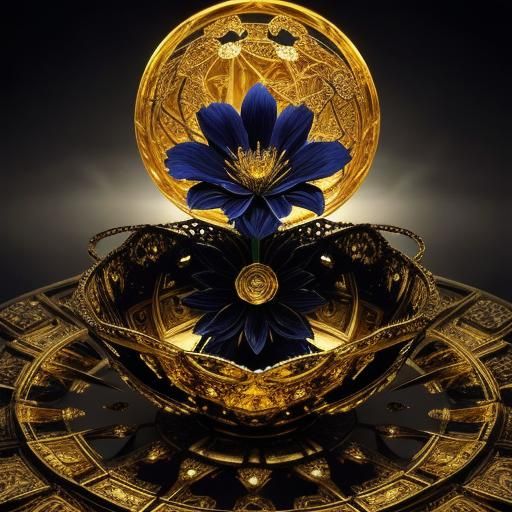 Golden Diamond Robotic Flower in Surrealist Macabre Style