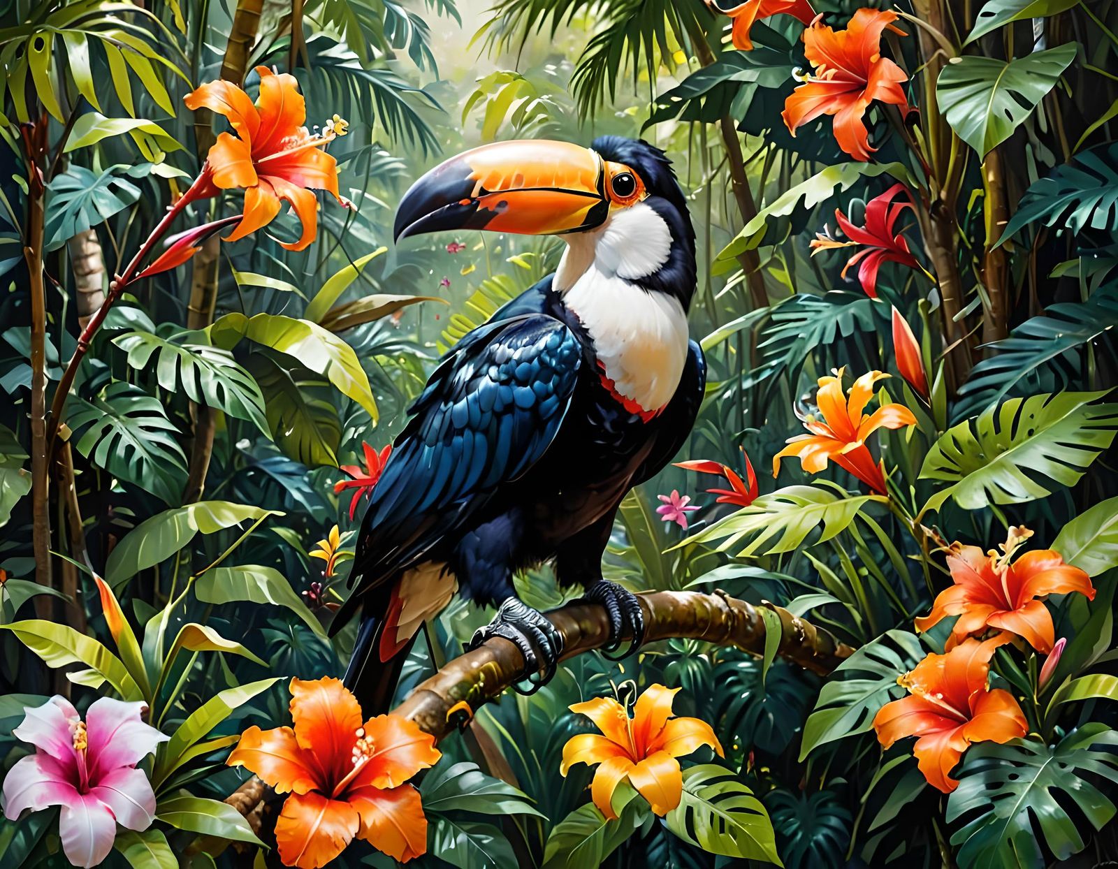 Exotic Toucan in Tropical Forest, Garmash Style