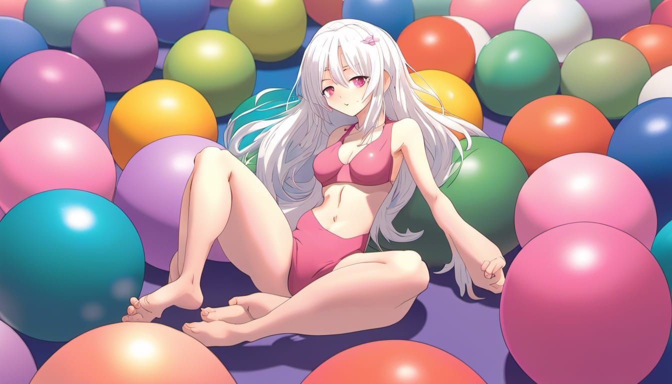 Anime Girl on Yoga Balls in Manga Style
