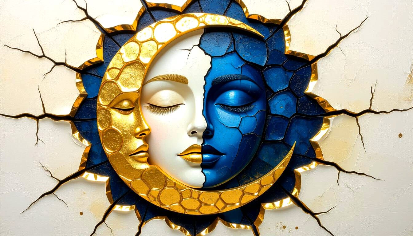 Golden Moon Face With Liquid Gold Cracks