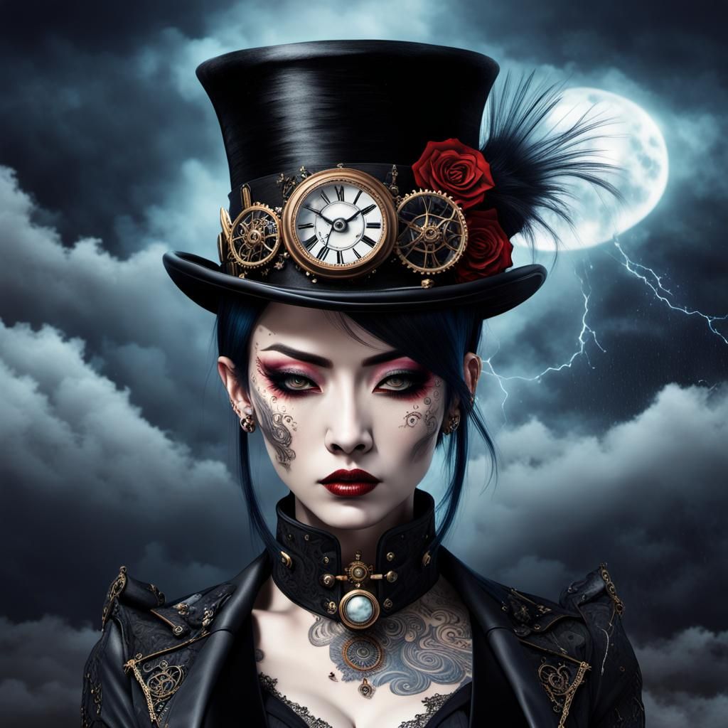 Gothic Japanese Woman with Monocle in Digital Art