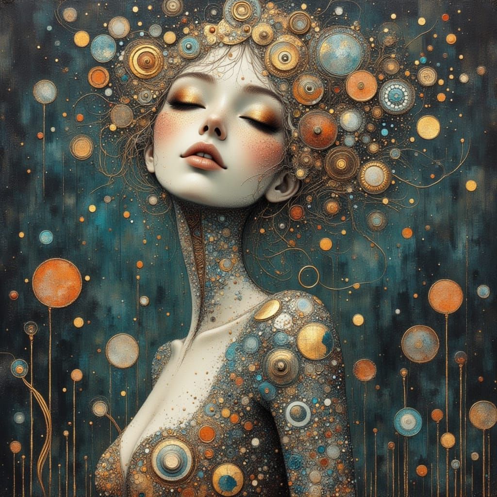 Nymph Cyborg Robot with Floral Designs in Ethereal Light