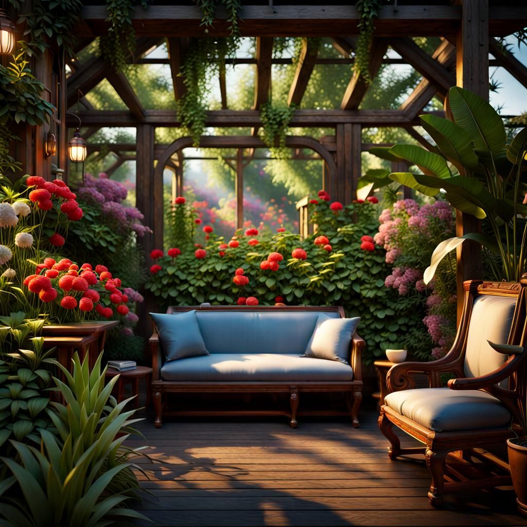 Detailed Exotic Garden in Hyperrealistic Digital Art