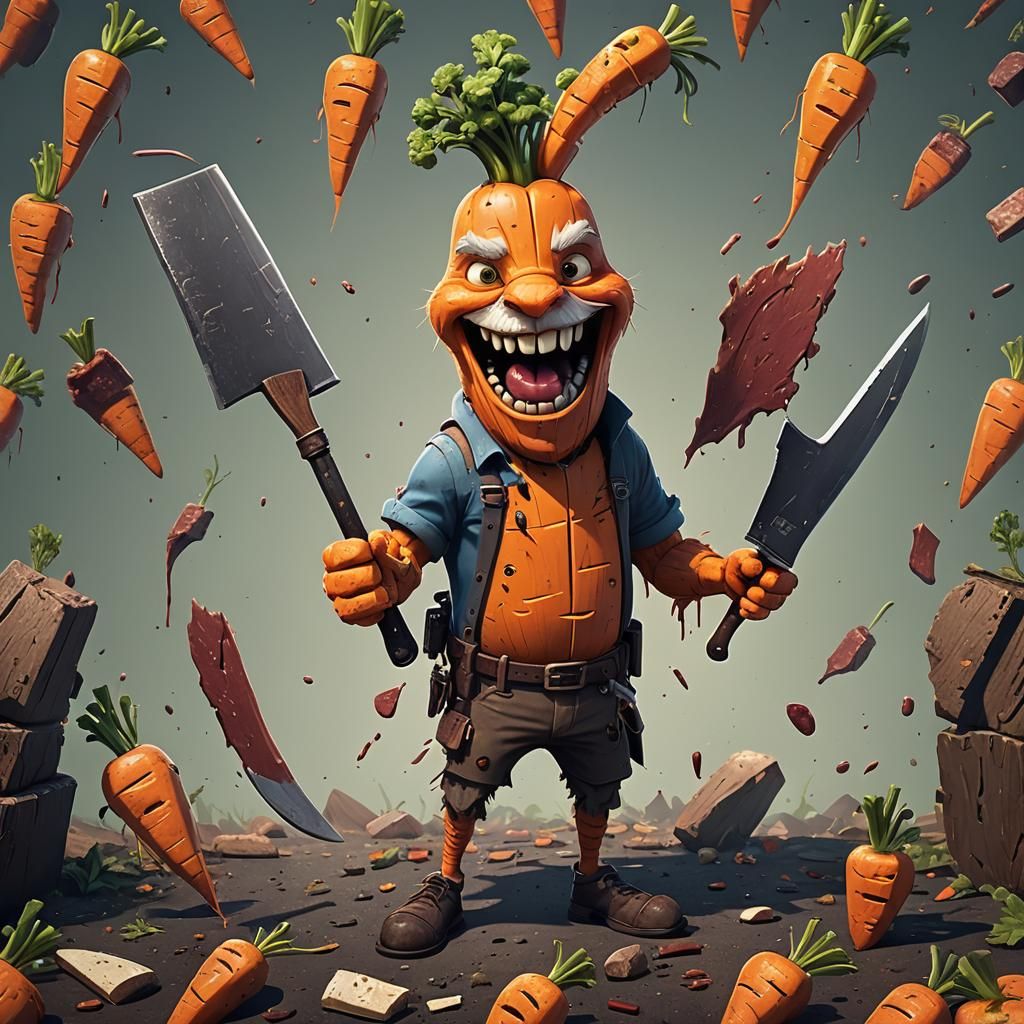 Menacing Cartoon Carrot Brute with Cleaver